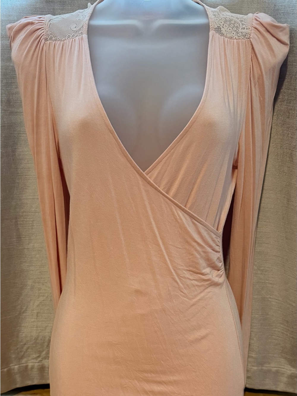 Women's Bebe Blush Wrap-Style Long Sleeve Top w/ lace detail (size small)